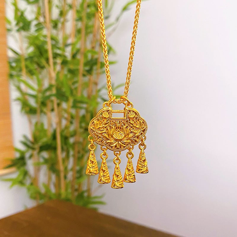 Gold Shop With Ancient Lotus Ruyi Concentric Lock Pendant Tassel Necklace National Fashion Chinese Clavicle Chain Women'S Jewelry - Image 4